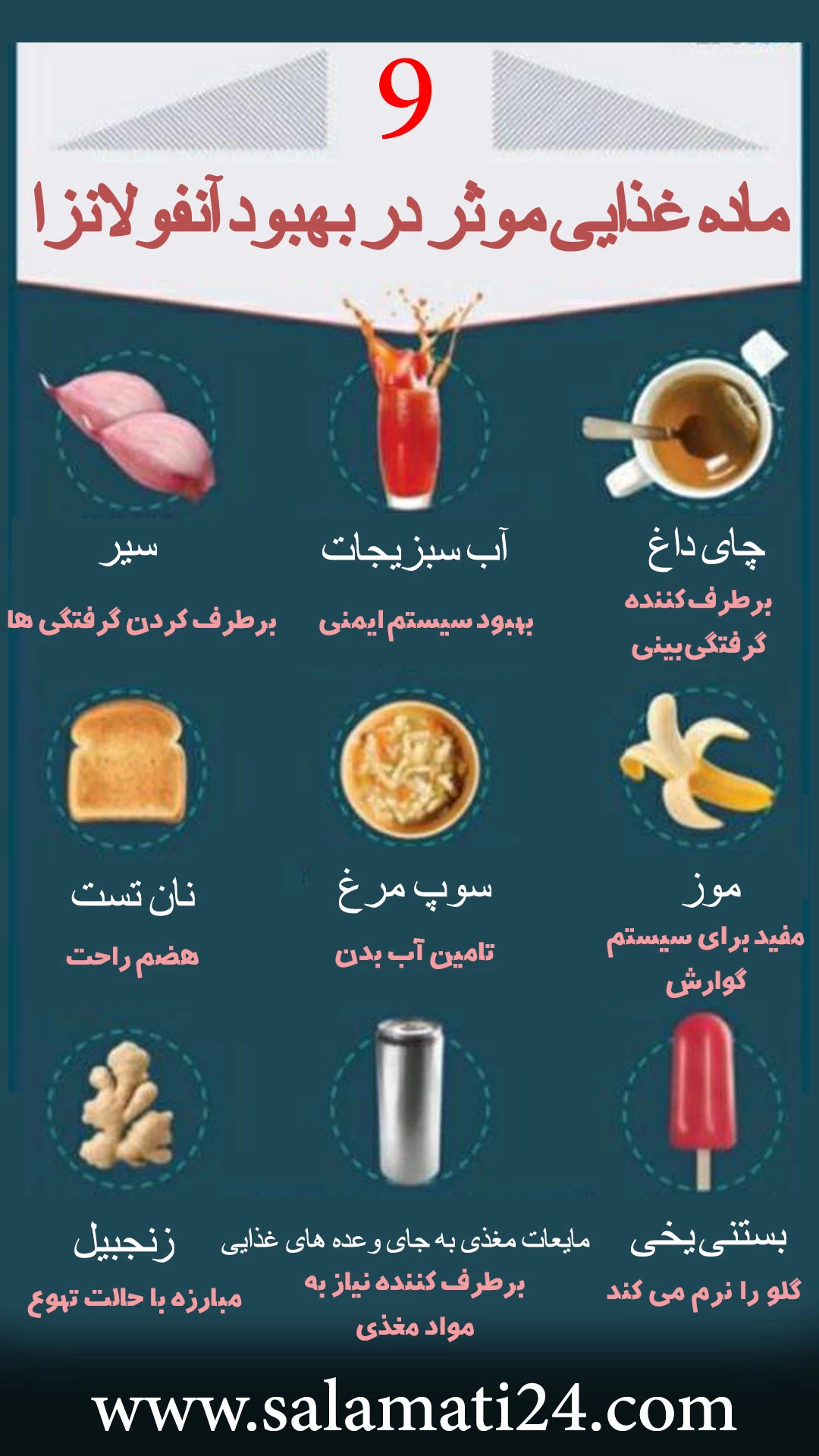 9 ماده غذایی موثر در بهبود آنفولانزا فصلی