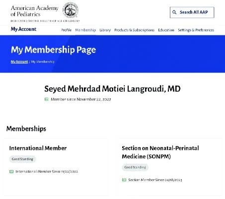 عضویت انجمن طب نوزادی و پیرامون تولد آکادمی پزشکی اطفال آمریکا